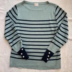 liala×pg リアラ ニット 長袖 エメラルドグリーン×ネイビー ボーダー