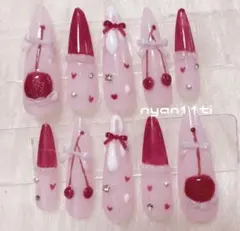 ♡ 現品 さくらんぼネイル スナ系 量産型 ワンホン オタクネイル ガーリー ♡