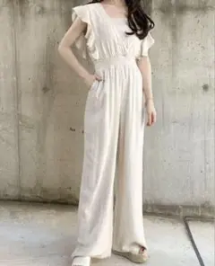 GRL Vネックラッフルワイドオールインワン【gm588】