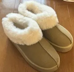 ファー付きムートンブーツ オリーブグリーン ブラウン