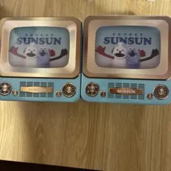 ２個【新品】パペットスンスン レトロテレビ缶 バレンタイン チョコ クッキー