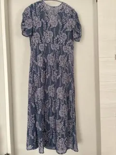 kaene 36サイズ 総レース ドレス ネイビー花柄ロングドレス 半袖