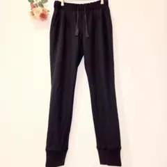 ICB ジョガーパンツ 11号 黒 裾リブ ウエストゴム　紐付　ML　ジョグパン