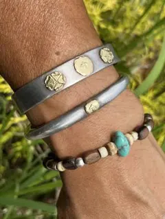 14〜17cmインディアンジュエリーシルバー925ココナッツウッドビーズブレス