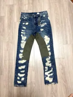 早い者勝ち　URKOOL ダメージ加工スリムフィットデニムパンツ
