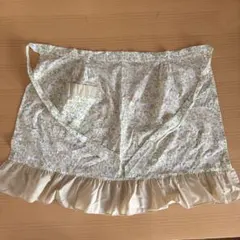 花柄エプロン イエロー系 フリル　昭和レトロ