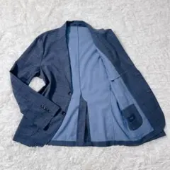 美品✨EDIFICE テーラードジャケット XL 紺 チェック 洗える