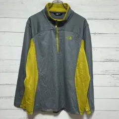 ザノースフェイス ハーフジップ 薄手フリース XLグレー×イエロー ロゴプリント