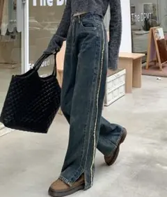 by muni:r サイドフリンジスリットパンツM