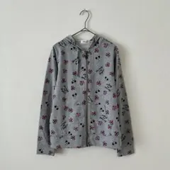 Z13-001 ミッキー総柄フルジップパーカー M グレー 薄手 ハート