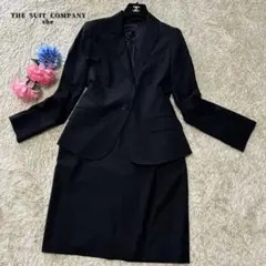 【美品】スーツカンパニー　スカートスーツ　ブラック　シャドーストライプ　1つ釦