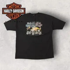 【ハーレーダビッドソン】プリントTシャツ　イーグル　ビックロゴ　2XL相当　黒a