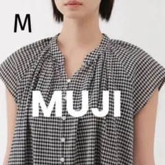 MUJI✨️無印良品 強撚ボイル フレンチスリーブブラウス M ギンガムチェック