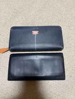 ポールスミス 長財布2個まとめ売り 本革 黒 ネイビー フラワープリント