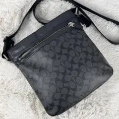 美品 コーチ PVC ショルダーバッグ シグネチャー 型押し チャーム ブラック