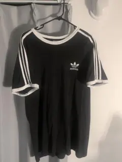 アディダス リンガーネックＴシャツ ブラック 刺繍ロゴ M 半袖