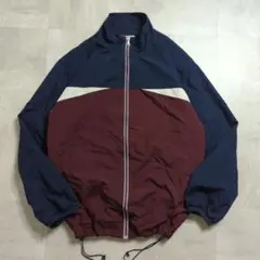 90svintageナイロンジャケット切替ドローコード ボルドーネイビーL古着
