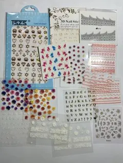 ネイルシール　15枚セット　花　レース　アルファベット　他