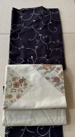 正絹 紬地 辻が花 染め 相良刺繍 手刺繍 灰紫 袋帯 極美品 2025