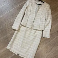 ANAYI ラメツイード セレモニースーツ　入学式　ベージュ　ホワイト　 34