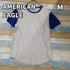 アメリカンイーグル Tシャツ M 灰色 青 バイカラー リンガー 【え009】のサムネイル