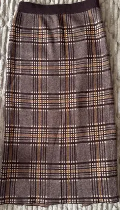 Rafraf ラフラフ チェック柄 ジャガード ニットスカート L 茶　Iライン