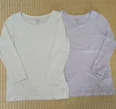 ユニクロ　キッズヒートテック長袖ロングスリーブTシャツ白色薄紫色２枚セット130