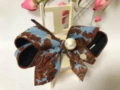 ビッグリボン　バレッタ　シフォン　パール　花柄