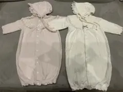 petit main 白・ピンク2枚セット　帽子つき2WAYオール(バラ売り可)