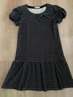 ギャラリービスコンティ リボン付き裾フリルブラック千鳥半袖ワンピース春秋冬