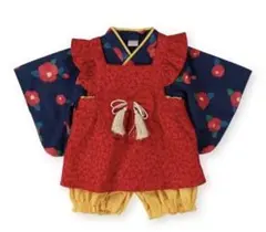 バースデイ 袴ロンパース 着物ドレス 椿 花柄 紺 ネイビー ひな祭り 80