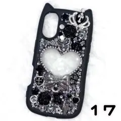 iPhone17デコケースデコ電量産型地雷サブカル姫ギャル埋めつくし黒ラメ