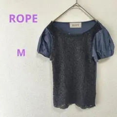 ROPE 【M レース 半袖 トップス 黒紺色　オフィスカジュアルのサムネイル