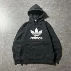 adidas パーカートレフォイルロゴ プルオーバーブラック L 短丈 フェード