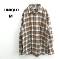 【ユニクロ】チェック 長袖 シャツ ネルシャツ M ブラウン メンズ カジュアル