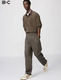26年新作✨】新品✨UNIQLO:C タックワイドテーパードパンツ M ブラウン