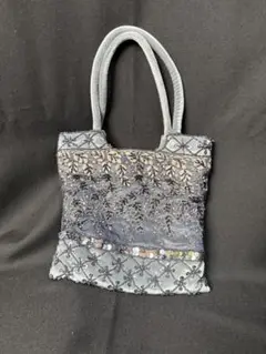 vintageヴィンテージ　グレー 刺繍 パーティーバッグ