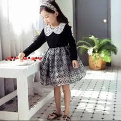 新品フォーマル黒ドレス レース襟付き