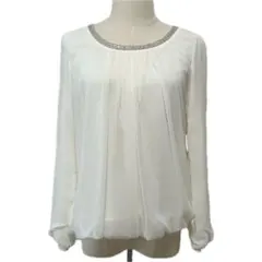 VIS ビス フロントタックブラウス シアー シフォン 長袖 オフホワイト M