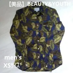 【美品】BEAUTY&YOUTH 長袖シャツ XS ボタニカル ネイビー
