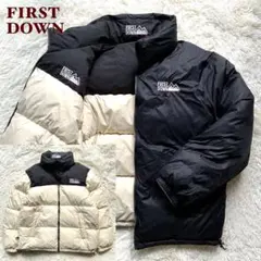 人気✨ファーストダウン　ダウンジャケット　リバーシブル　白×黒　XL 刺繍ロゴ
