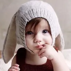 子供 ベビー 耳付き うさ耳 ニット帽 帽子 グレー 赤ちゃん 小物 可愛い