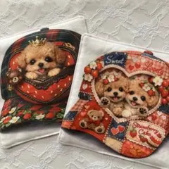 ガーゼハンカチ ハンドメイド パネル生地 犬柄 女の子とトイプードル 2
