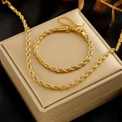ネックレス+ブレスレット SET　ツイストチェーン　 ゴールド　バングル