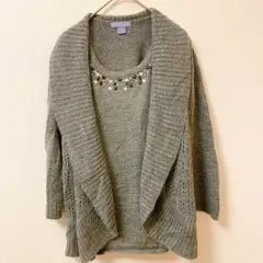 LAURA SCOTT 【LP】グレー カーディガン インナービジュー ラメ入り