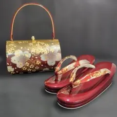 成人式 赤 ゴールド 桜 草履 バッグ セット