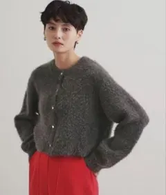 OPAQUE.CLIP シャギーニットショートカーディガン チャコールグレー