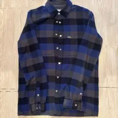 LACOSTE チェック柄 長袖ネルシャツ ネイビー/グレー