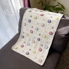 日本製オーガニックウール100% ぷっくりお花モチーフ ブランケット