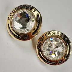 ヴィンテージ クレージュ 大粒クリスタル ロゴ イヤリング ゴールド